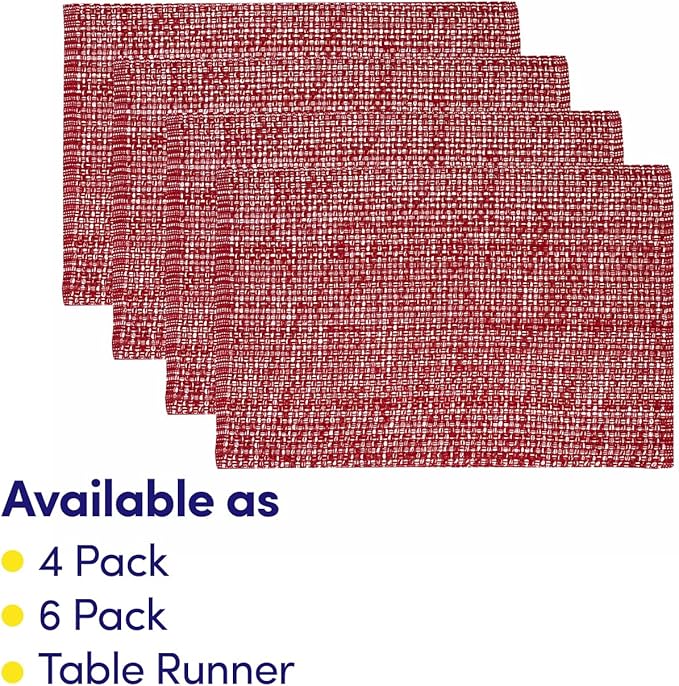 Placemats Set of 4-100% Cotton Two-Tone Rectangle Placemat for Dining Table - Over 15 Colors Available - Washable Table Decor for Kitchen, Farmhouse, Rustic, Durable for Everyday Use, Red