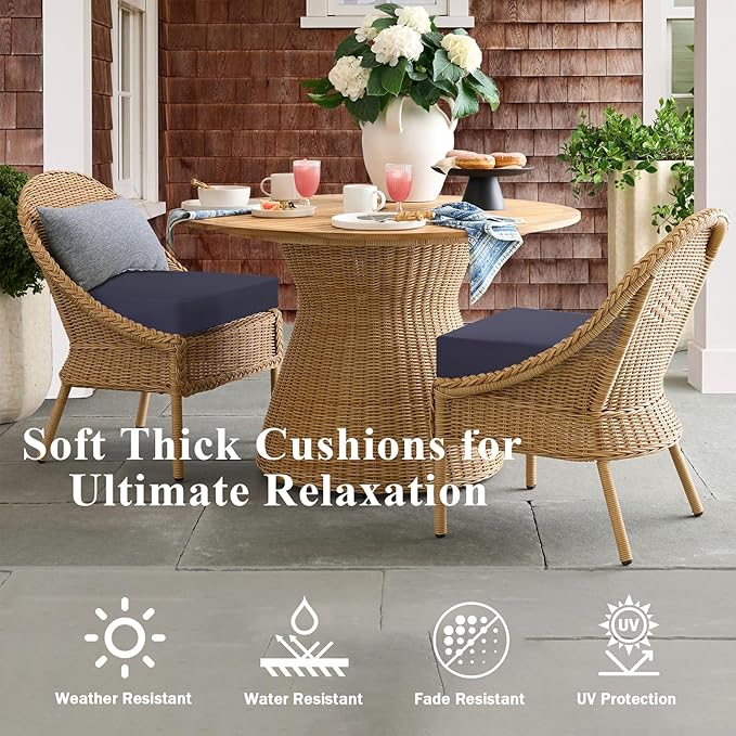 Outdoor Chair Cushions Set of 2, Waterproof Memory Foam Patio Seat Cushions with Ties for Garden Sofa & Dining Furniture, 3-Year Color Fastness, 18x18x3 Inch, Grey