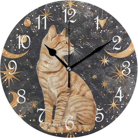 ALAZA Wall Clock Moon Star Cat Silent Non-Ticking Decorative Wall Clocks Battery Operated 10 Inch for Home Living Room Kitchen Bathroom Bedroom