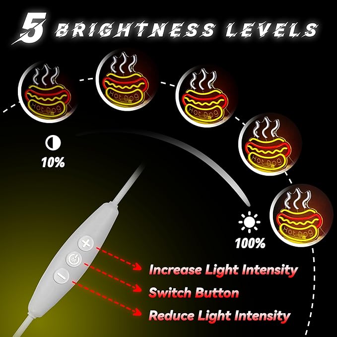 Hot Dog Neon Sign Dimmable Light up Hot Dog Led Business Signs Suitable for Fast Food Shops Bar Restaurant Decor Christmas Birthday Party Gift USB Powered Food Neon Lights