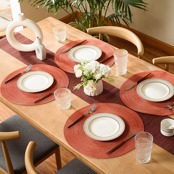 FunWheat Round Braided Placemats Set of 6 Place mats for Dining Tables Woven Heat Resistant Table Mats 15 inch for Halloween(Orange)