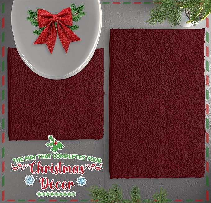 LuxUrux Bathroom Rugs Sets 2 Piece: Quick Dry, Soft Plush Anti-Slip, Super Absorbent. Includes Rectangular (31x20 inches) & U-Shaped Toilet Mat (20x20 inches) | Burgundy