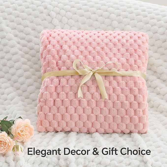BEDELITE Fleece Decorative Blanket - 3D Jacquard Pink Throw Blankets for Women's Couch & Bed, Soft and Cozy Warm Plush Fluffy Blanket, Cute Birthday Gift for Women, 50x60 Inches