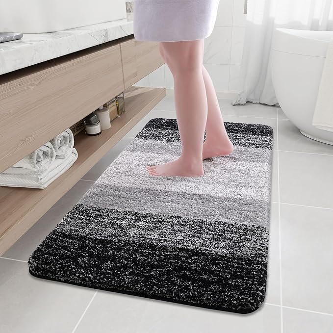 Arotive Microfiber Bathroom Rugs, Shaggy Soft and Absorbent Bath Rug, Non-Slip, Thick Plush Machine Washable Dry Bath Mats for Bathroom, Tub and Shower, 47x24, Black