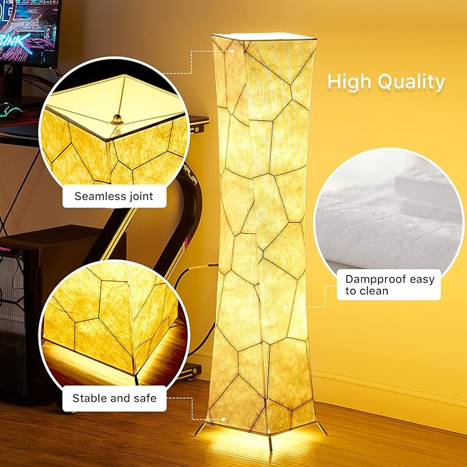 chiphy Floor Lamp, 39" Tall Standing Lamp, 3 Levels Adjustable Brightness LED Bulbs, Column Floor Light, Marble Gradient Fabric Lampshade, Home Decor for Living Room, Bedroom, Kids Room