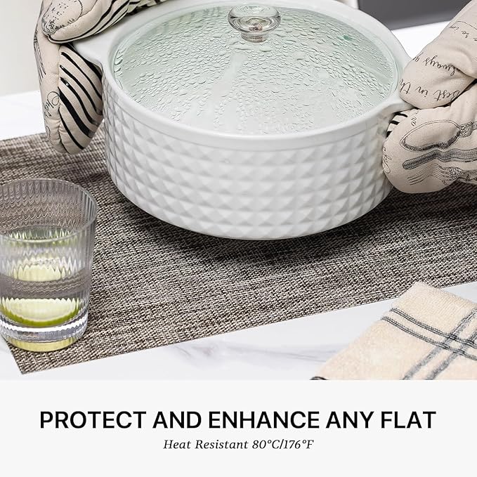 LEXMORE PVC Woven Placemats 12 PCS Wipeable Indoor/Outdoor Table Mats Washable Vinyl Place Mats for Dining Table, Set of 12-Cappuccino