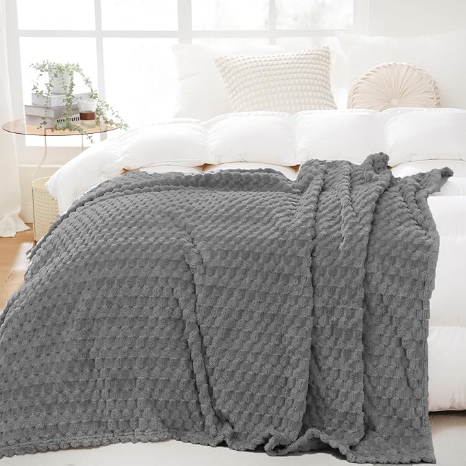 Puncuntex Grey Throw Blanket 50"×60" inches Fuzzy 3D Jacquard Decorative Flannel Fleece Super Soft Plush Cozy Blanket for Couch Sofa Chair Lightweight
