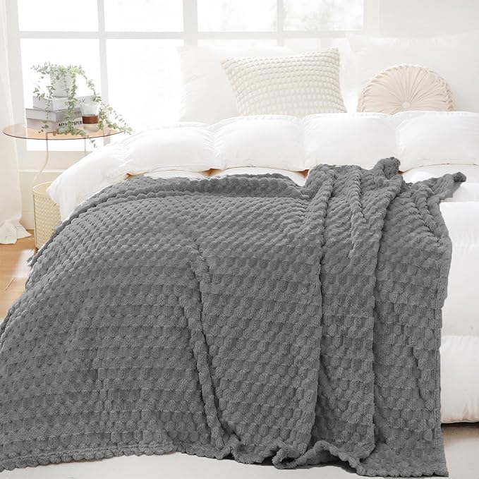Puncuntex Grey Throw Blanket 108"×90" inches Fuzzy 3D Jacquard Decorative Flannel Fleece Super Soft Plush Cozy Blanket for Couch Sofa Chair Lightweight