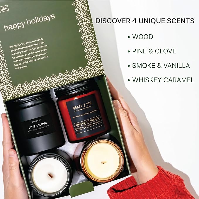 Craft & Kin Scented Candle Gift Set | Embers & Spice Home Scented Candle Sets for House Warming, Men's Gift