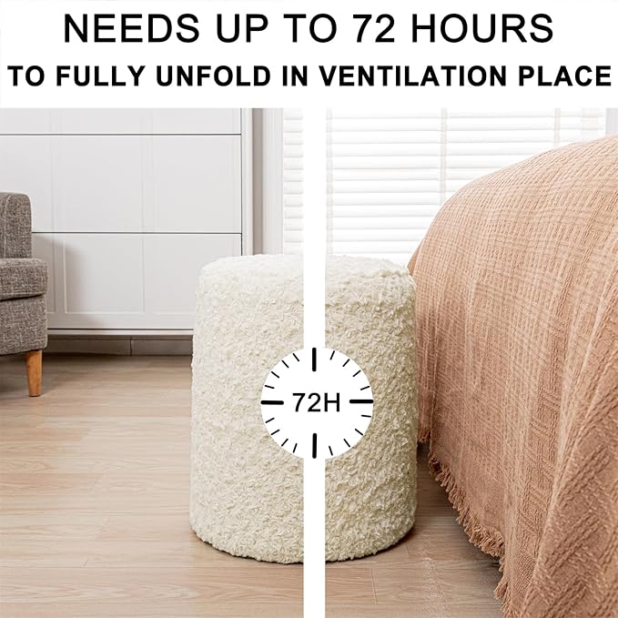 Modern Round Ottoman Multifunctional Floor Pouf Ottoman Foot Rest Footrest Stool Pouf Foot Stool for Living Room Bedroom Ivory