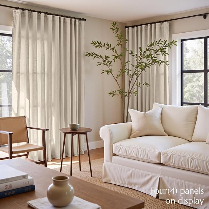 jinchan Linen Blend Curtains 96 inch Length 2 Panels for Bedroom Living Room, Floor to Ceiling 50 inch Wide Farmhouse Drapes with Rod Pocket Back Tab(50W x 96L, Oat)