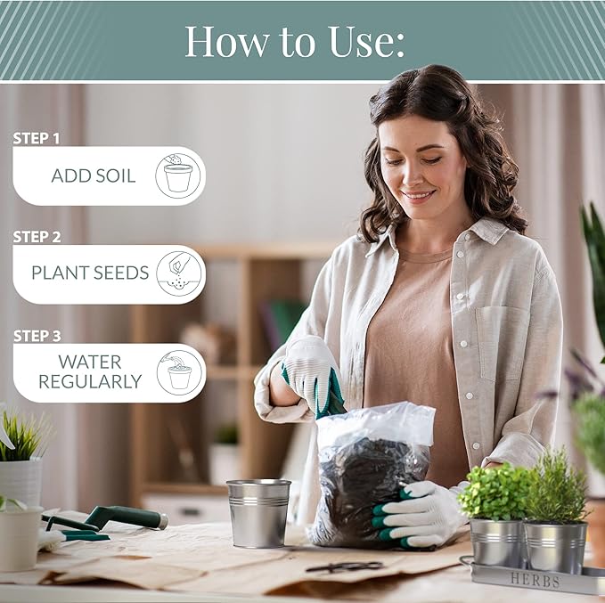 Barnyard Designs Indoor Herb Garden Planter Set with Tray, Metal Windowsill Plant Pots with Drainage for Outdoor or Indoor Plants, Set/3 (Galvanized)