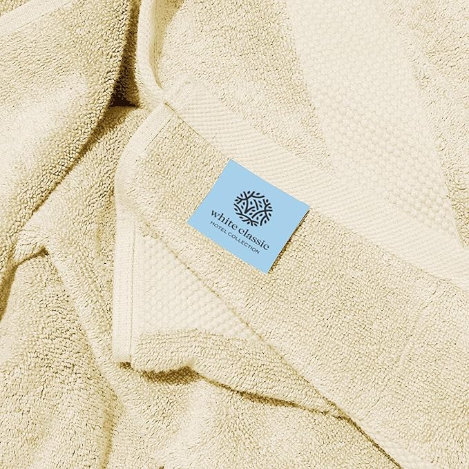 White Classic Luxury Bath Towels Set of 4 Large - 700 GSM Cotton Ultra Soft Bath Towels 27x54 | Highly Absorbent and Quick Dry | Hotel Towels for Bathroom Luxury, Plush Shower Towels, Beige