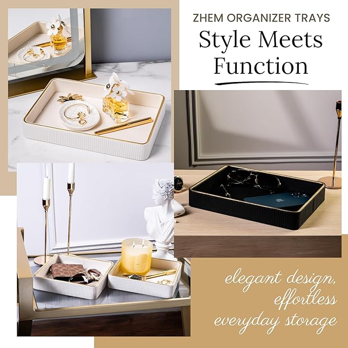 Small Night Stand Organizer Nightstand Tray Bedside Organizer Women| Key Bowl for Entryway Table Leather Valet Trinket Tray Catch All| Perfume Trays for Dresser Perfume Holder Organizer