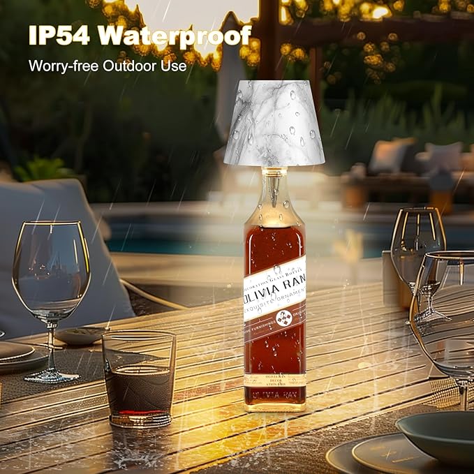 Wireless Bottle Lamp,2025 New 3 Color Rechargeable Wine Bottle Lights for Bars Restaurants (Marble Color)
