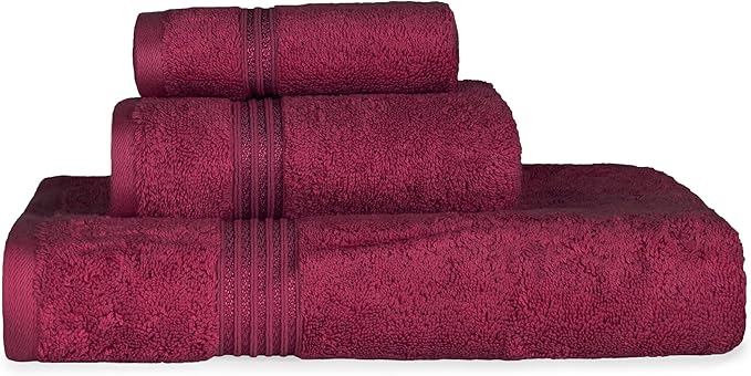 Superior Egyptian Cotton 3-Piece Towel Set, Basic Towels For Bathroom, Home Decor, Guest Bath, Shower, Apartment, Included 1 Face, 1 Hand, 1 Bath Towel, Washcloth, Quick Dry, Burgundy