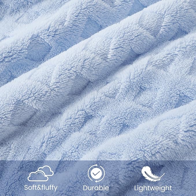 Cozy Bliss Soft King Size Waffle Blanket - Lightweight Cozy Blankets Gift for Women,Cute Checkered Throws Blanket for Bed, Couch and Sofa,Light Blue,108x90 Inches