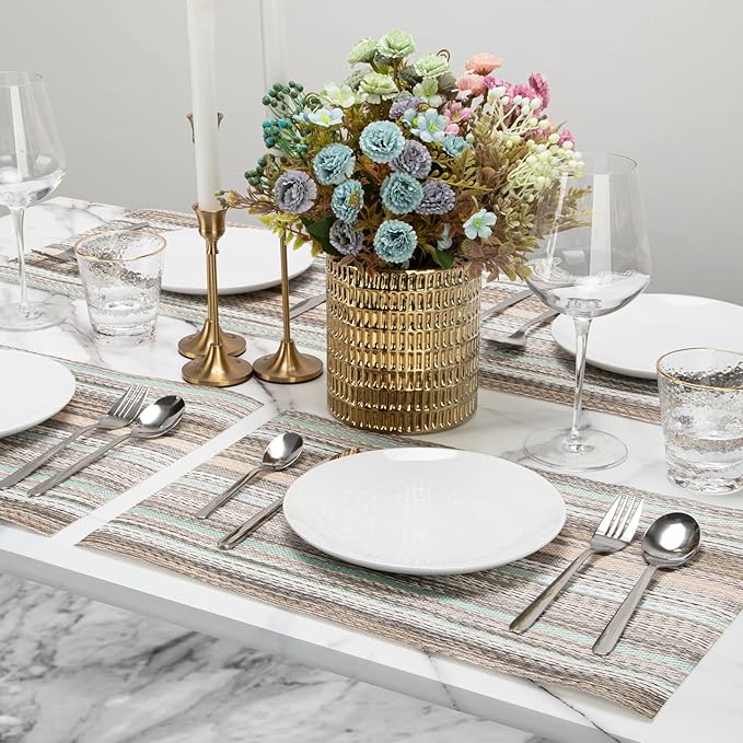 Winknowl Placemats, Washable Vinyl Woven Indoor and Outdoor Heat Stain and Water Resistant Elegant Table Mats for Dining Table Set of 4 (Teal Green)