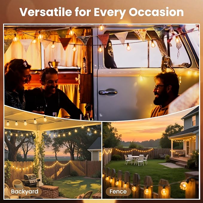 RTTY Outdoor String Lights 25ft, G40 Led Patio Globe Lights with 13pcs Plastic Bulbs, Shatterproof Waterproof Connectable Hanging for Porch Cafe Bistro Backyard Gazebo Balcony Deck Party