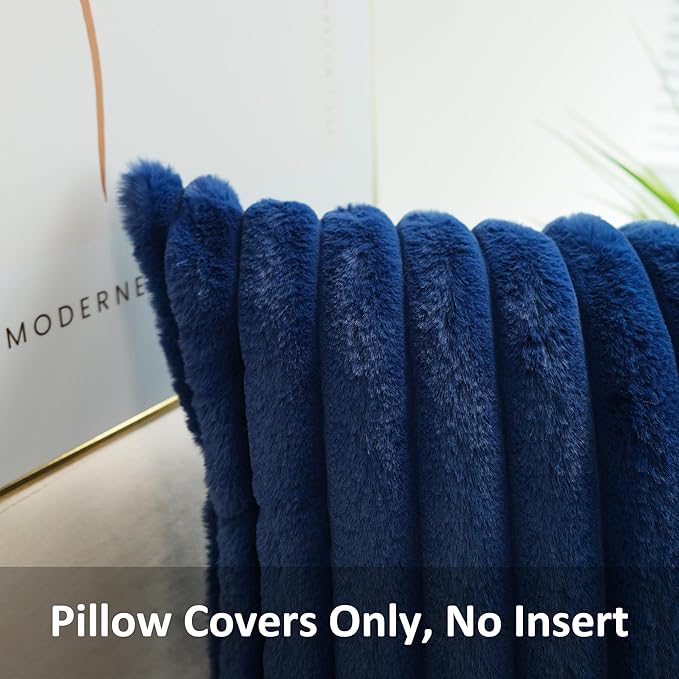 JOJUSIS Pack of 2 Faux Fur Plush Decorative Throw Pillow Covers Couch Cushion Case Soft Pillowcases (Navy Blue, 22 x 22-Inch)