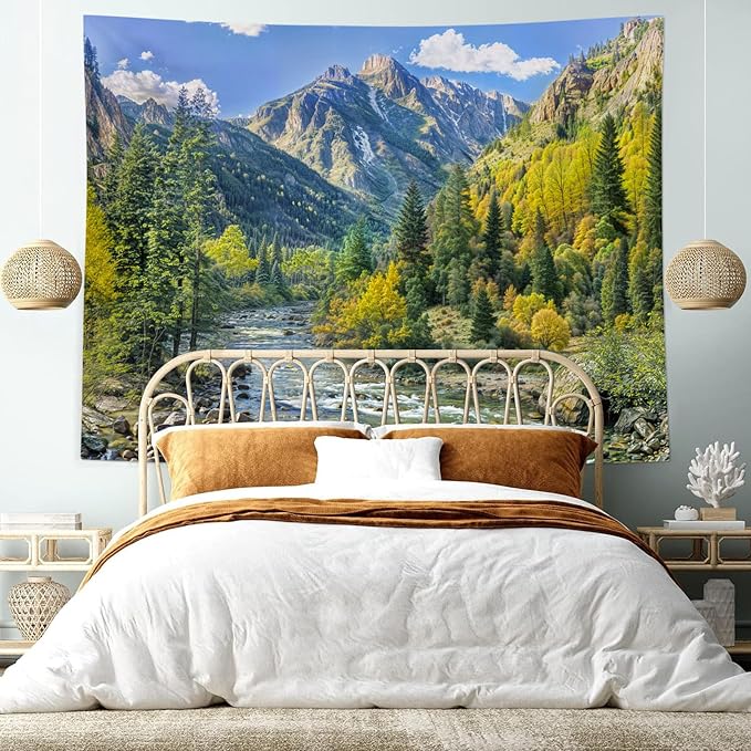 Kanuyee Mountain Tapestry Nature Landscape Wall Tapestry for Bedroom Mountain River tapestries Aesthetic Living Room Decor Nature 60×80 Inches