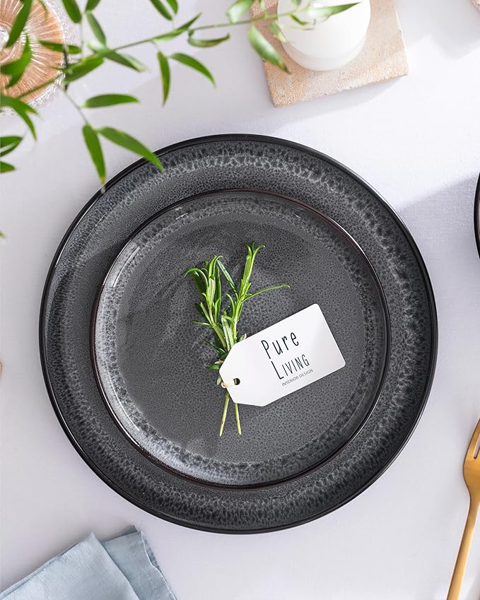 Breakfast Plates, Dessert Plates 8-piece Set Stoneware - Stylish Cake Plates Dishwasher-, Microwave-, Scratch-resistant - Small Plates, Salad Plates in Dark Gray