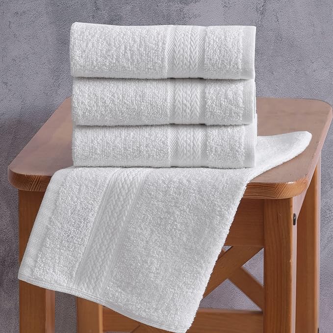 REGAL RUBY 4 Pieces White Washcloths Bath Linen Set Quick-Dry, Highly Absorbent, Soft Feel Towels, Premium Quality Flannel Face Cloths