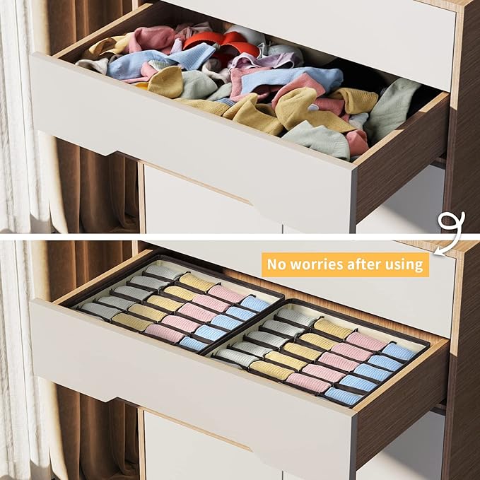 Joyoldelf Drawer Organizer 2 Packs, 24 Cell Collapsible Closet Cabinet Storage Boxes for Underwear, Socks, Bra, Handkerchiefs, Ties, Belts