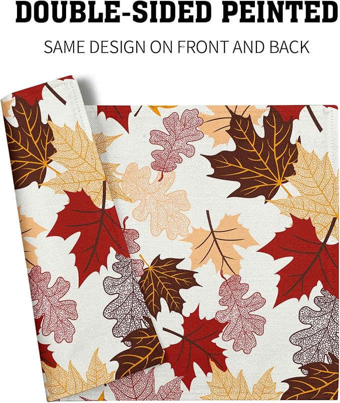 Giwawa Maple Leaf Placemats Set of 4 for Kitchen Dining, Colorful Fall Autumn Thanksgiving Leaves Non-Slip Washable Linen Place Table Mat 12x18 Inches for Tabletop Holiday Party Home Decor