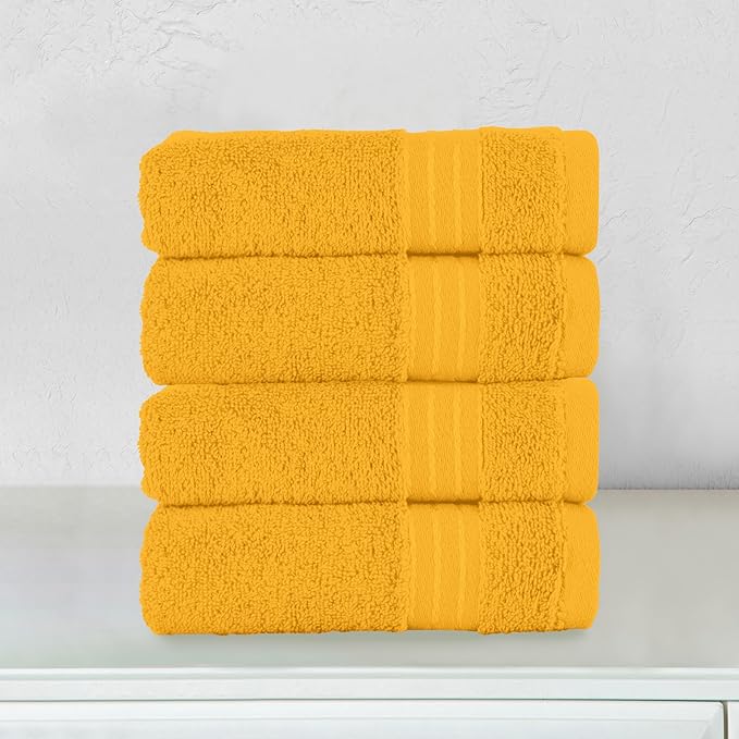 Elegant Comfort Premium Turkish Cotton 4 Pack Hand Towel Set - 16 x 28 inch, Luxurious Hotel Spa Quality 100% Turkish Cotton 4PC Hand Towel Set - Highly Absorbent - Soft Bathroom Towels, Orange