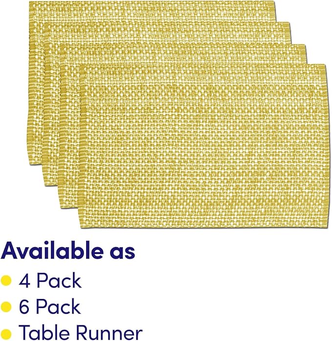 Sweet Home Collection 100% Cotton Placemats for Dining Room Rectangle Two Tone Woven Fabric 13" x 19" Soft Durable Table Mat Set, Set of 4, Gold