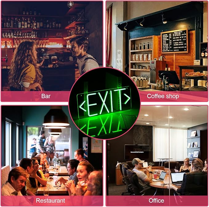 Exit Neon Sign For Business Way Out Led Closed Sign Light, Green Letter Neon Signs For Building Hotel Restaurant Bar Supermarket Mall Museum Coffee Sign For Pizza Store Atm Party Supplies