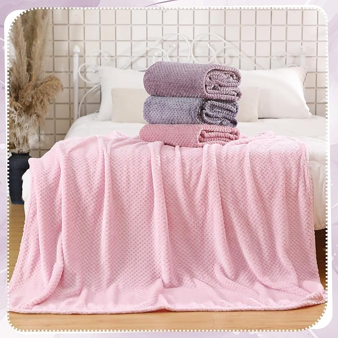 Newwiee 4 Pcs Flanne Fleece Throw Blanket for Bed Couch Large 3D Waffle Textured Soft Blanket Winter Warm Lightweight No Shedding No Pilling Decorative Throw, 50x60 Inch(Gradient Purple)