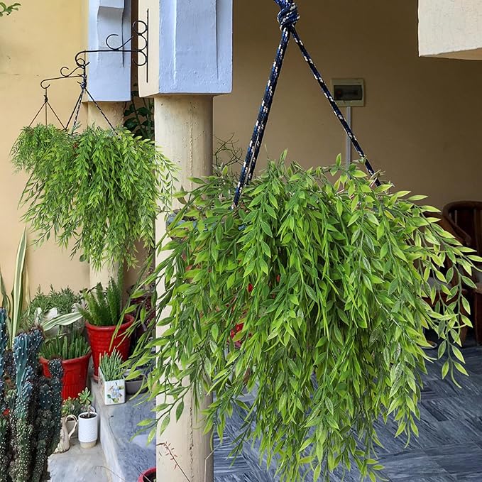 Artificial Weeping Willow 6Pcs, Plastic Plants Greenery Leaves Twig Fake Hanging Vine Faux Ivy Garland UV Resistant for Indoor Outdoor Home Garden Wall Baskets Wedding Party Table Planter Filler Decor