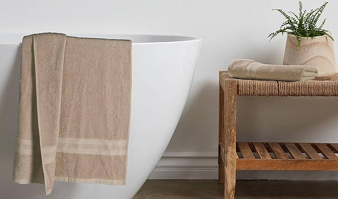 BOUTIQUO Premium Cotton 4 Pack Bath Towel Set - 100% Pure Cotton - 4 Bath Towels 27x54 - Ideal for Everyday use - Ultra Soft & Highly Absorbent - Tan