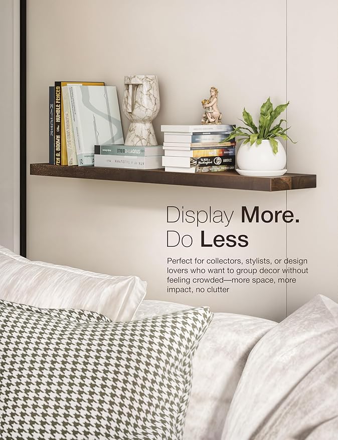 BATODA Set of 2 36" Acacia Floating Shelves for Wall – Rustic Farmhouse Floating Shelves - Wooden Wall Storage Shelf Home Décor - DIY Floating Book Shelves - with Brackets & Hardware (Walnut Color)