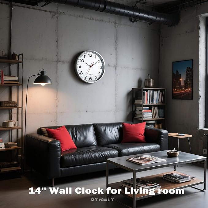 AYRELY® Wall Clock – 14 Inch Metal Decorative Modern Analog Clock, Silent Non-Ticking Battery Operated Large Classic Wall Clocks for Kitchen, Living Room, Bedroom, Office, Classroom(Classic-14in)