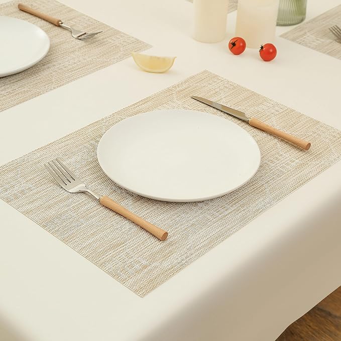 Leetaltree Wheat Placemats Set of 12 - Heat Resistant Non-Slip Place mats for Dining Table, Washable Durable PVC Vinyl Woven Table Mats(Wheat, 12)