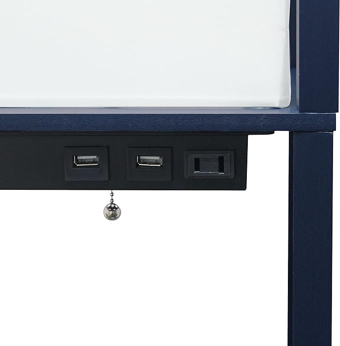 Simple Designs LF1037-NAV Floor Lamp Etagere Organizer Storage Shelf with 2 USB Charging Ports, 1 Charging Outlet and Linen Shade, Navy Blue