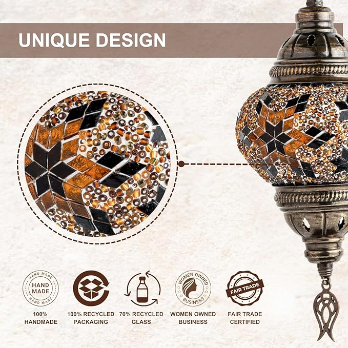 Kafthan Turkish Moroccan Mosaic Lamp – Handmade Glass Swan Neck Bedside Lamp with Antique Brass Base, Ideal Decor for Bedroom, Office, Living Room – Bulb Included (Ecru Snow Flakes)