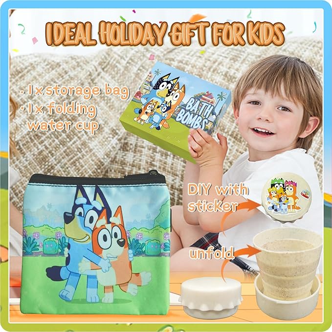 The Blue Heelers Gifts Set: Bath Bombs with Toys Inside, Shower Steamers, Felt Masks, Tattoos, Rubber Bag, Shoe Charms, Collapsible Cup, Storage Bag, Coloring, Gift Card&Sticker, Kids Best Gifts