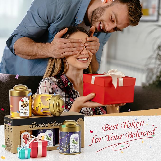 3-Pack Aromatherapy Candle Set - Lavender & Thyme, Apple & Cinnamon, Sandalwood & Rose Scented Candles 4.5oz Each | 25+ Hour Relaxing Long-Lasting Burn | Soy Candles for Home, Gifts & Christmas