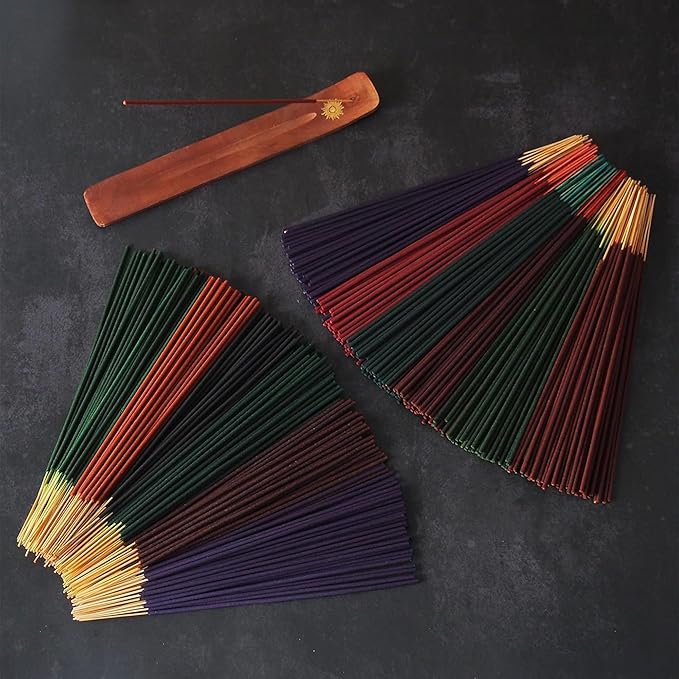 Hosley Aromatherapy 480 Pack Incense Sticks Lavender Eucalyptus Mint Sandalwood Sweet Pea Jasmine Tropical Mist Apple Cinnamon Fresh Bamboo Dragon's Blood Myrrh Lavender Lilac Hills, and Frankincense