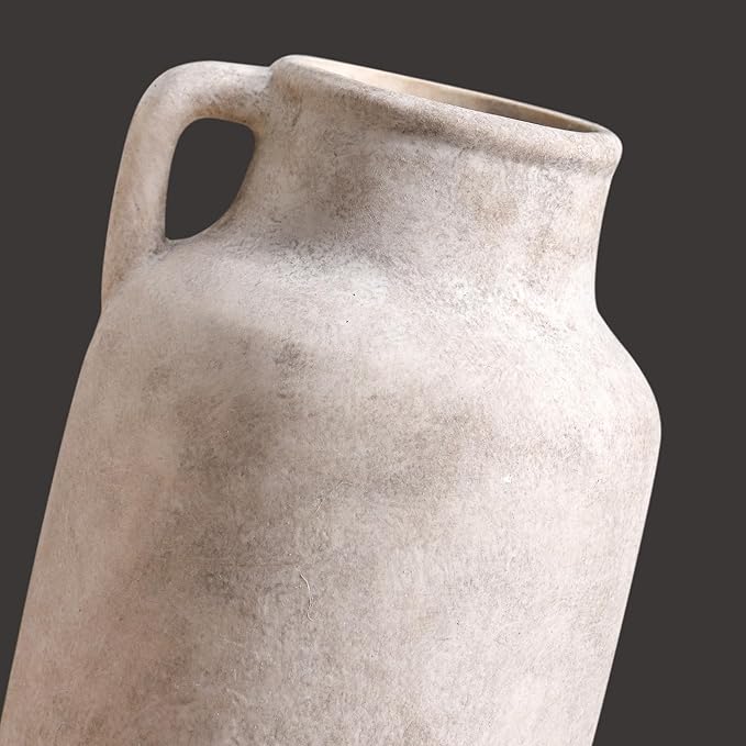 Ceramic Flower Vase Home Decor - 9.7 inch Large White Rustic Table Flowers Vases Living Room Bedroom Plant Decoration Farmhouse Vintage for Kitchen Shelf Office Coffee Dining Desk House Women