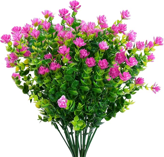12 Bundles Artificial Flowers for Outdoors Decoration, UV Resistant Faux Flowers Shrubs, Fake Flowers for Indoor Outside Garden Home Wedding
