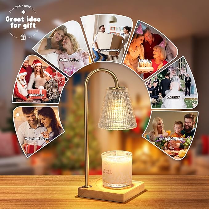Hong-in Candle Warmer Lamp with Timer Dimmer,Birthday Gifts for Women Mom,House Warming Gifts New Home Room Decor,Wax Warmer for Scented Wax Jar Candles with Unique Dotted Lampshade