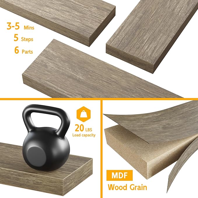 BAMEOS Floating Shelves,40 in W x 8in D Wall Mounted Wooden Shelves with Invisible Brackets Set of 2, Hanging Wall Shelves Decoration for Bedroom, Bathroom, Living Room and Kitchen