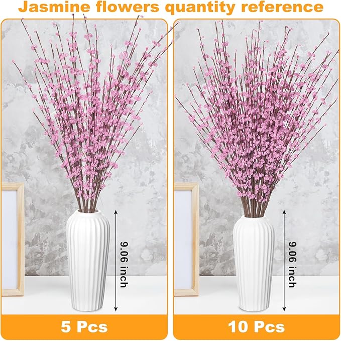 10 Pcs 29.5" Long Jasmine Artificial Flowers Fake Flowers Dry Branches for Mother's Day Home Office DIY Floral Art Plant Wedding Table Centerpieces Restaurant Vase Decoration (Macaron Pink)