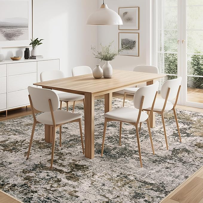 Area Rugs for Living Room: 9x12 Abstract Washable Rug Large Soft Stain Resistant Non-Slip Backing for Bedroom Dining Room Indoor Home Office Carpet for Kids Pet Friendly Families - Dark Brown