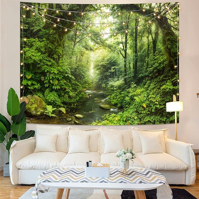 Lunerfex Forest Tapestry Natural Wall Green Tapestry for Bedroom Ceiling Tapestries Wall Hanging for Bedroom Living Room Wall Decor Forest-1 70"x90"